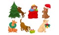 Dogs of Different Breeds Collection, Cute Pet Animals with Christmas Holiday Accessories Vector Illustration
