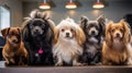 Dogs of different breeds sitting together. Blurred background Royalty Free Stock Photo