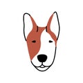 Dogs face avatar. Cute bull terrier doggy head. Canine animal portrait of adorable puppy snout. Purebred bullterrier pup Royalty Free Stock Photo