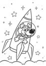 Dogs flight space rocket coloring page cartoon illustration