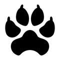 Dogs footprint imprint icon. Wide black paw of large powerful beast with clear markings.
