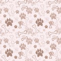 Dogs footprints and bones seamless pattern, puppy background, colorful wallpaper