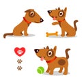 Dogs Funny And Sad. Cartoon Vector Set Illustrations On A White Background. Dogs Funny Faces.