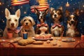 Dogs having fourth of july party. Generative AI