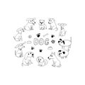 dogs icon set. hand drawn doodle. vector, scandinavian, nordic, minimalism, monochrome. pet, animal, cute, funny, bowl Royalty Free Stock Photo