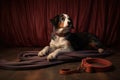 a dogs leash and collar resting on a yoga mat Royalty Free Stock Photo