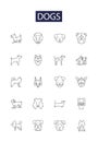 Dogs line vector icons and signs. Hound, Pup, Mutt, Labrador, Terrier, Poodle, Harrier, Spaniel outline vector Royalty Free Stock Photo