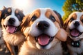 3 dogs looking at the camera, wide angle portrait ai generative