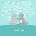 Dogs in love cute doodle vector illustration Royalty Free Stock Photo