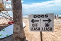 Dogs on and off leash sign on the beach Royalty Free Stock Photo