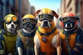 Dogs patrol. Dogs guarding the neighbourhood in super hero suits. Generative Ai