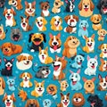 Dogs, pattern of funny cartoons on colored backgrounds, illustration for graphic design of children\'s themes and stories Royalty Free Stock Photo