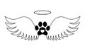 Dogs paw with angel wings, halo and heart inside. Pet memorial concept. Printable and cuttable graphic design for tattoo Royalty Free Stock Photo