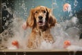 dogs paws in soapy water, bubbles around