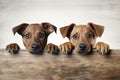 Dogs Peeking Eyes and Paws Over White Web Banner Royalty Free Stock Photo