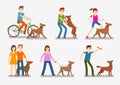 Dogs and people icons set. Pets, animals vector illustration Royalty Free Stock Photo