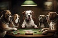 Dogs playing poker in a cozy atmosphere. Generative AI Royalty Free Stock Photo