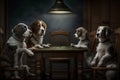 Dogs playing poker in a cozy atmosphere. Generative AI Royalty Free Stock Photo