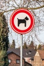Dogs prohibited sign, round metal board with a red border with a drawing of a dog Royalty Free Stock Photo