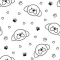 Dogs seamless pattern with face of Poodle. Texture with dog heads. Hand drawn vector illustration in doodle style on