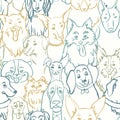 Dogs seamless vector pattern. Illustration with bulldog, bobtail, dachshund, bullterrier, doberman, spitz, chihuahua Royalty Free Stock Photo