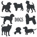 Dogs set black silhouette on white background Royalty Free Stock Photo