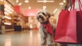 Dogs Shopping concept and sales. Fashionable dog and shopping packages. AI generated