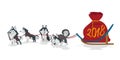 Dogs sled team and chrismas bag with numbers 2018. White background