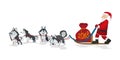 Dogs sled team and santa with chrismas red bag