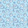 Dogs Stuff, doodle seamless pattern