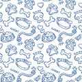 Dogs Stuff, doodle seamless pattern