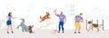 Dogs Training School Instructors Vector Concept