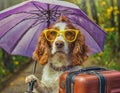 Cheerful and elegant dogs riding a kayak