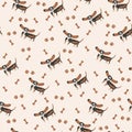 Dogs Vector Seamless pattern. Dog Basset Hound, bone, paw print.