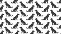 Dogs vector seamless pattern with flat icons. Black sitting puppy silhouette on white color background, animal wallpaper