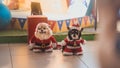 Dogs wearing festive Christmas costumes in a mall