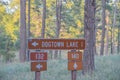 Dogtown Lake Sign in the kaibab National Forest in Northern Arizona.