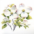 Intricately Detailed Watercolor Of White Dogwood Flowers