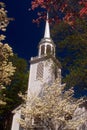 Dogwoods surround Greenfield Congretional Church.