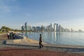 The skyline of Doha city in the morning, Qatar.