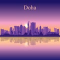 Doha city silhouette on sunset background