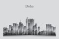 Doha city skyline silhouette in grayscale Royalty Free Stock Photo