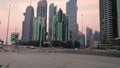 Doha corniche in Qatar at Sheraton park intersection sunset shot