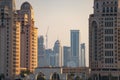 Doha, Qatar, cityscape of modern but still oldschool buildings during sunset Royalty Free Stock Photo