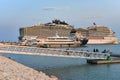 The cruise ship 'MSC World Europa' in Doha Port.