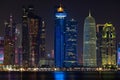 Doha, Qatar - December 3, 2022: The West Bay city skyline at night, Doha, Qatar. Royalty Free Stock Photo