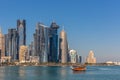 DOHA, QATAR - JAN 8th 2018: The West Bay City skyline as viewed from The Grand Mosque on Jan 8th, 2018 in Doha, Qatar. The West Ba Royalty Free Stock Photo