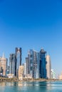 DOHA, QATAR - JAN 8th 2018: The West Bay City skyline as viewed from The Grand Mosque on Jan 8th, 2018 in Doha, Qatar. The West Ba Royalty Free Stock Photo