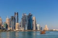 DOHA, QATAR - JAN 8th 2018: The West Bay City skyline as viewed from The Grand Mosque on Jan 8th, 2018 in Doha, Qatar. The West Ba Royalty Free Stock Photo