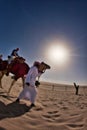 Tourists on camel ride desert Royalty Free Stock Photo